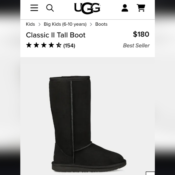 UGG Classic II Tall Boot kids (6-10yrs) size 4 black - Picture 13 of 15